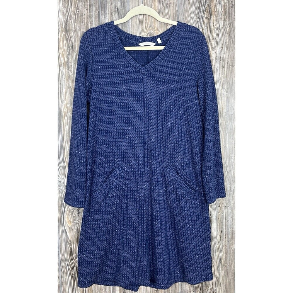 Soft Surroundings Blue Lima Long Sleeve Printed Knit Tunic Dress MED Minimalist‎